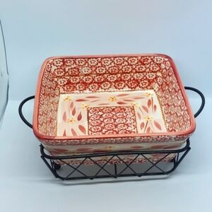 Temptations By Tara Old World Baking Dish Red Cranberry 2 Qt With Serving Stand